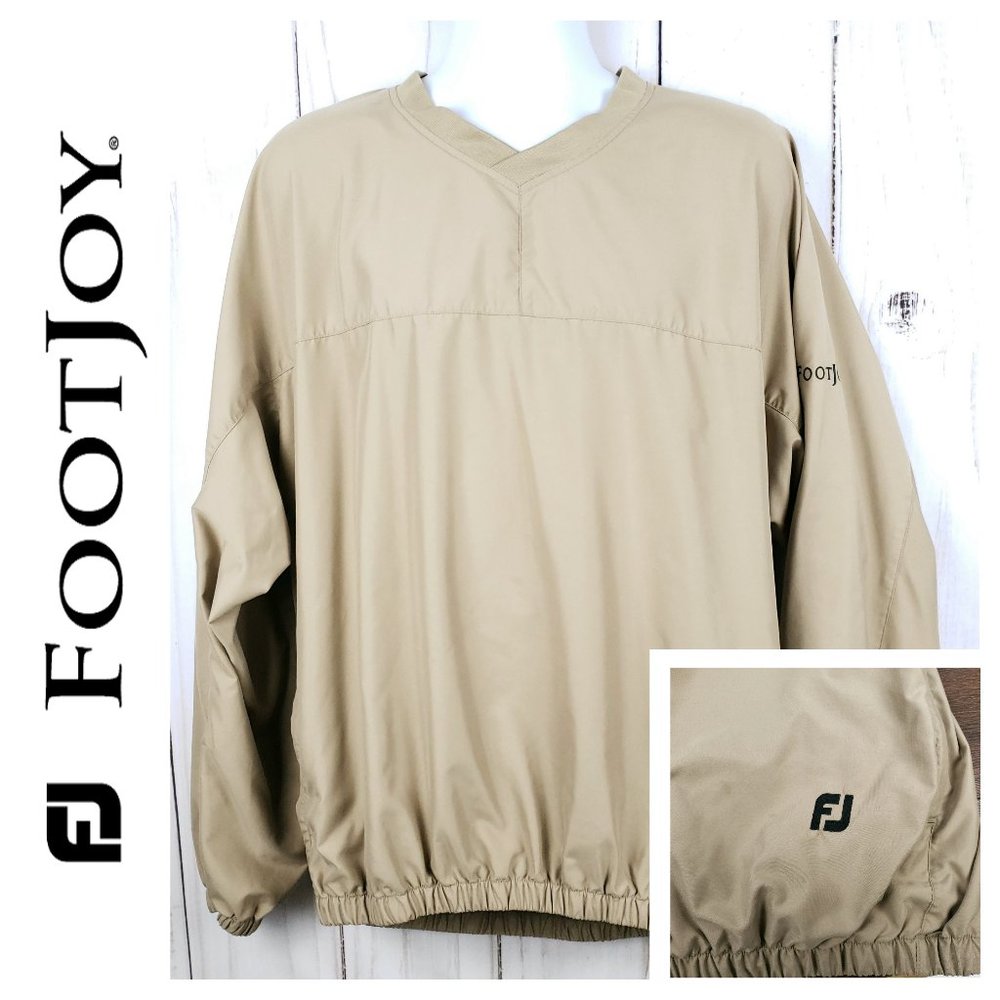 FootJoy Mens XL Beige Pullover Sweatshirt Top Brown Rain Wear Regular Fit